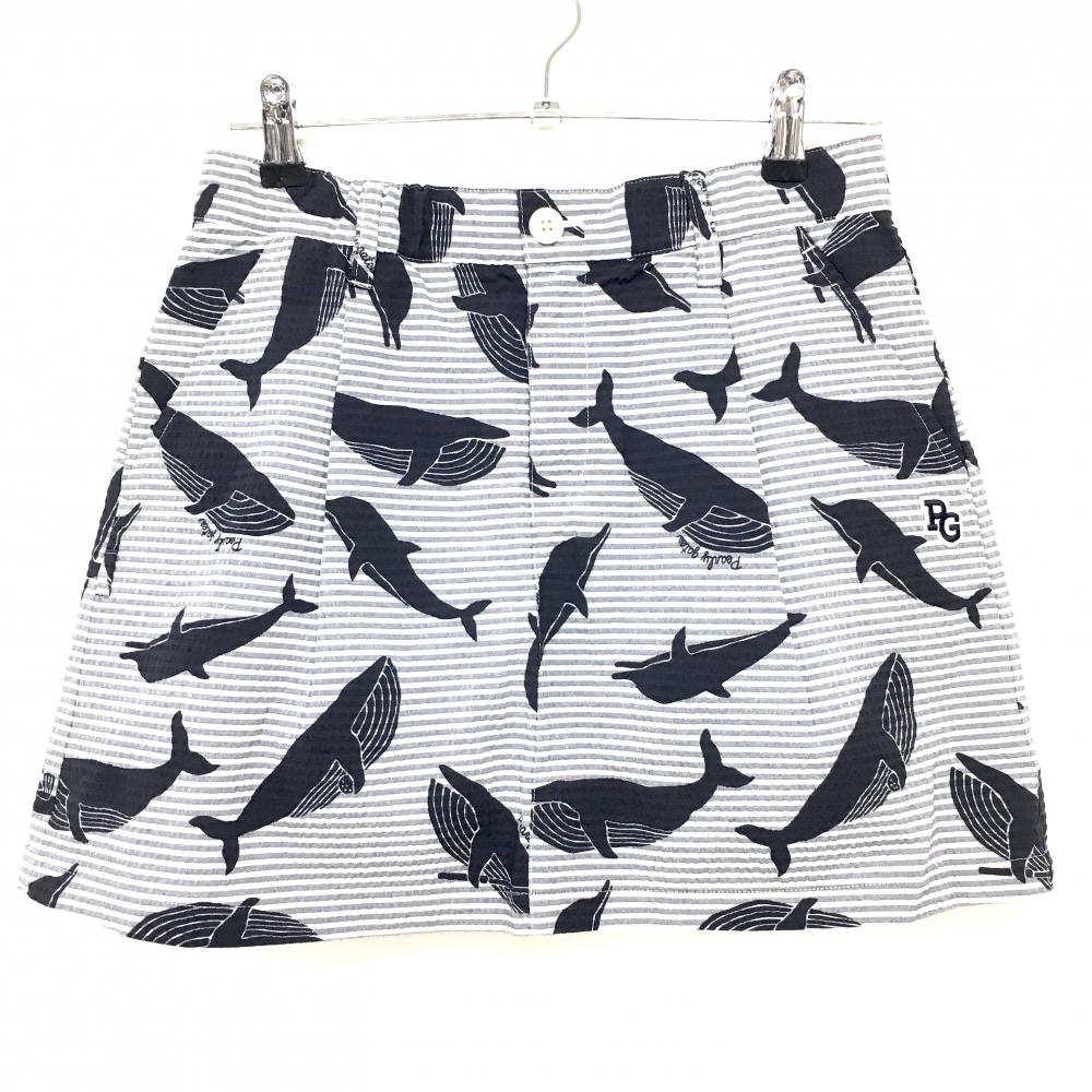 【新品】パーリーゲイツ スカート 白×グレー×黒 総柄 イルカ クジラ ボーダー レディース 1(M) ゴルフウェア PEARLY GATES