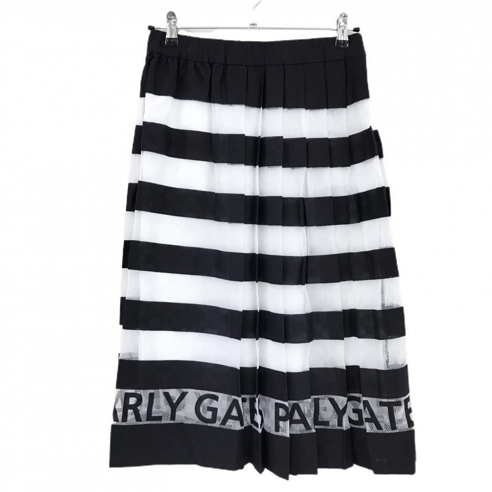 【新品】パーリーゲイツ プリーツスカート ネイビー×白 ボーダー レース 裏地付き 膝下丈 レディース 0(S) ゴルフウェア PEARLY GATES