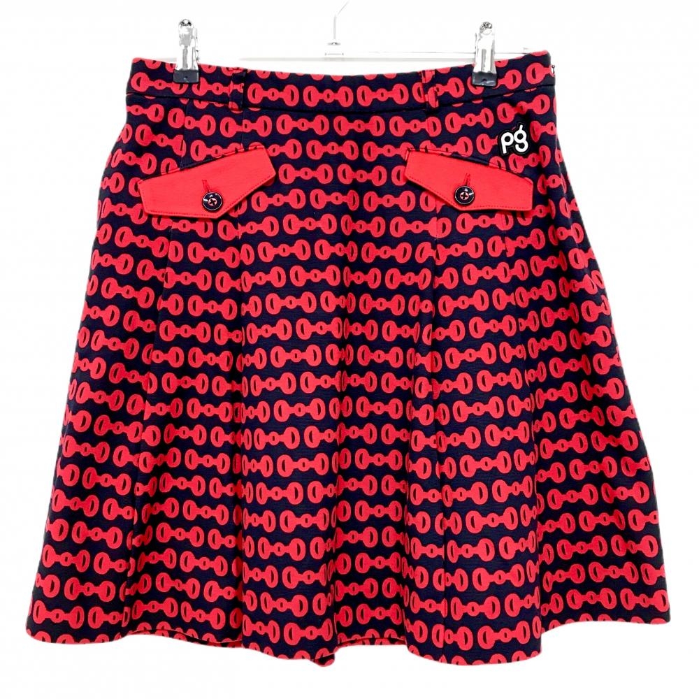 パーリーゲイツ スカート 黒×レッド 総柄 ワッペン レディース 1(M) ゴルフウェア PEARLY GATES