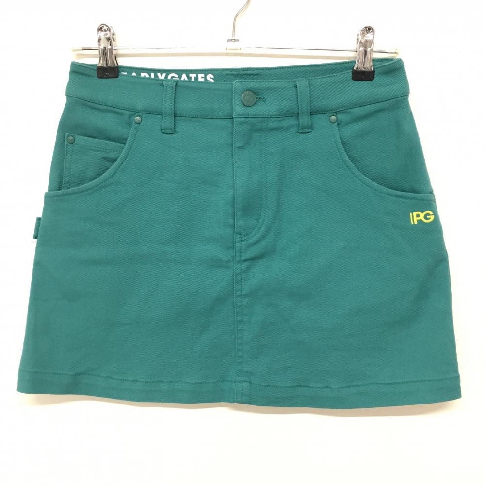 【美品】パーリーゲイツ スカート グリーン系×イエロー ロゴ刺しゅう ストレッチ レディース 0(S) ゴルフウェア PEARLY GATES