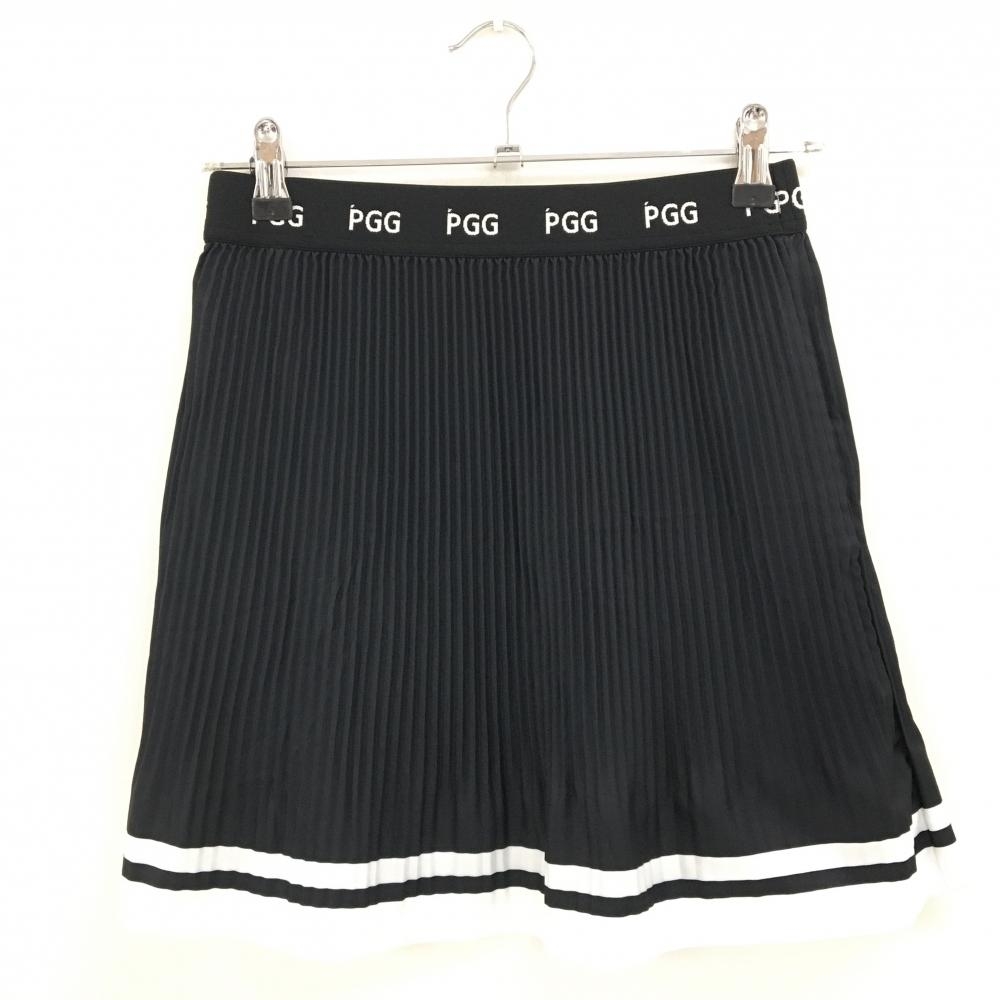 【超美品】PGGパーリーゲイツ プリーツスカート 黒×白 ウエストゴムロゴ レディース 0(S) ゴルフウェア PEARLY GATES