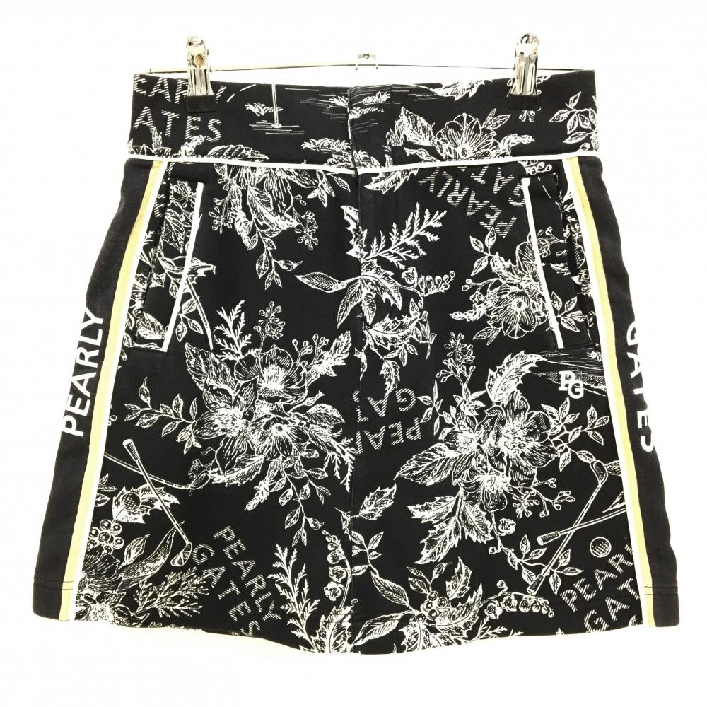パーリーゲイツ スカート 黒×白 花柄 ロゴ総柄 レディース 1(M) ゴルフウェア PEARLY GATES