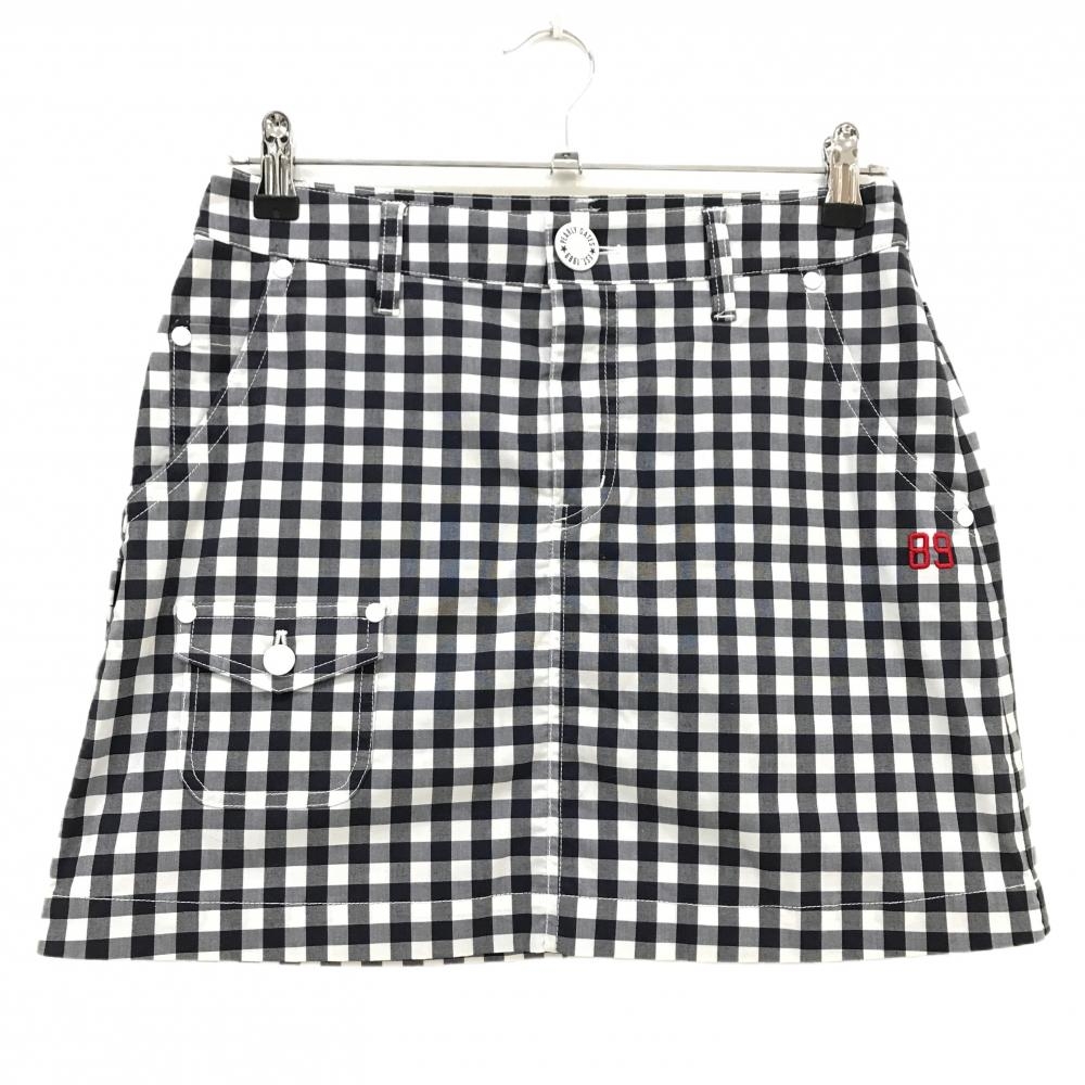 【美品】パーリーゲイツ スカート 白×ネイビー ギンガムチェック レディース 1(M) ゴルフウェア PEARLY GATES