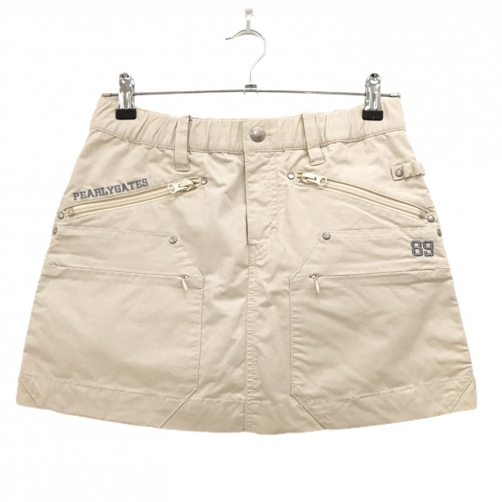 【美品】パーリーゲイツ スカート ライトベージュ系 ウエストゴム＆ドローコード レディース 1(M) ゴルフウェア PEARLY GATES
