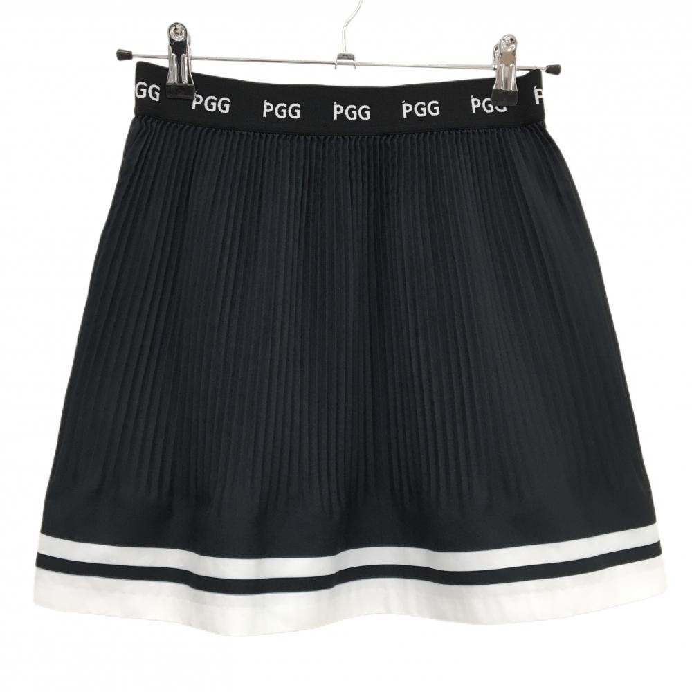 【超美品】PGGパーリーゲイツ スカート 黒×白 裾ライン ウエストゴムロゴ レディース 0(S) ゴルフウェア PEARLY GATES