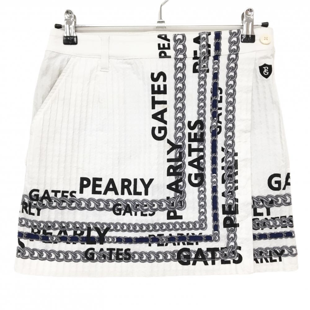 パーリーゲイツ スカート 白×黒×グレー系 凹凸生地 ラップスカート調 レディース 0(S) ゴルフウェア PEARLY GATES
