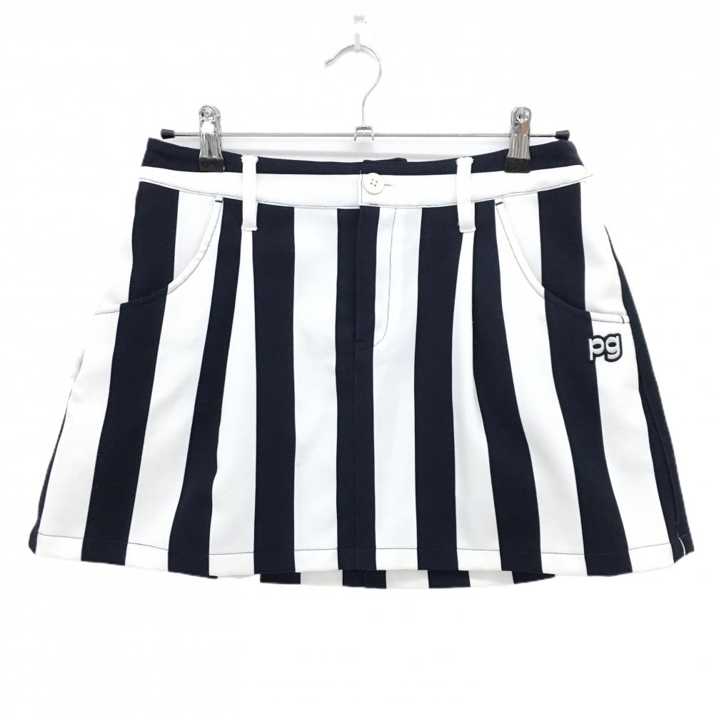 【美品】パーリーゲイツ スカート 白×ネイビー ストライプ レディース 1(M) ゴルフウェア PEARLY GATES