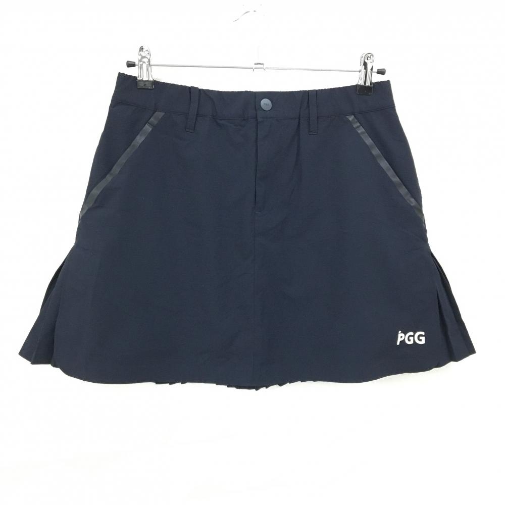 【超美品】PGGパーリーゲイツ スカート ネイビー 背面ビッグロゴ 裾プリーツ 裏地メッシュ レディース 2(L) ゴルフウェア PEARLY GATES