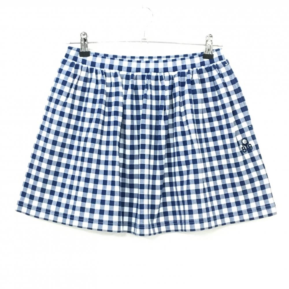 【超美品】パーリーゲイツ スカート ネイビー×白 ギンガムチェック ウエストゴム  レディース 1(M) ゴルフウェア PEARLY GATES