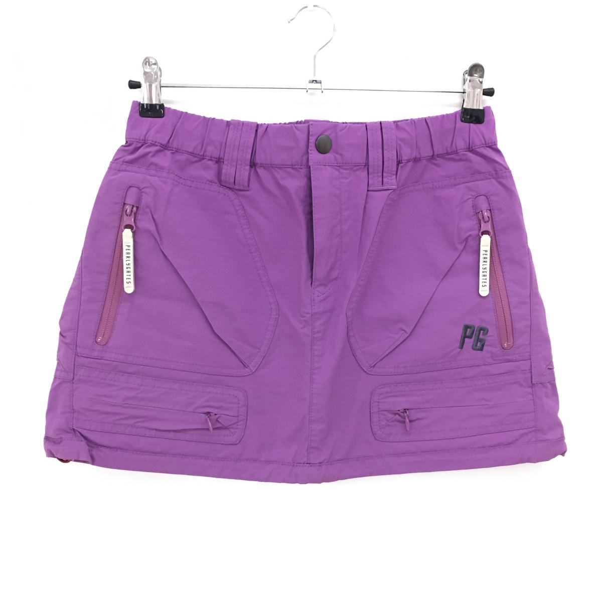 【美品】パーリーゲイツ スカート パープル ストレッチ 裾ドローコード レディース 0(S) ゴルフウェア PEARLY GATES