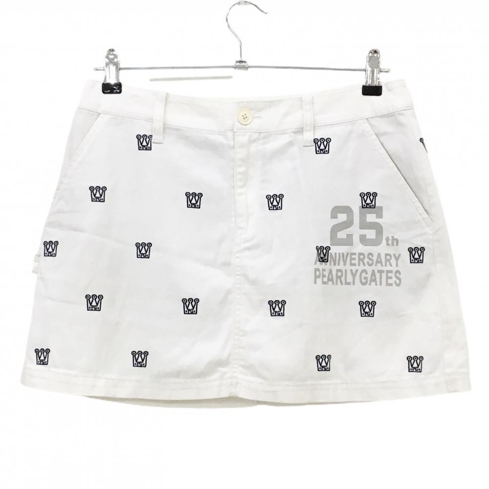 パーリーゲイツ スカート 白×ネイビー 王冠総柄 ストレッチ  レディース 1(M) ゴルフウェア PEARLY GATES