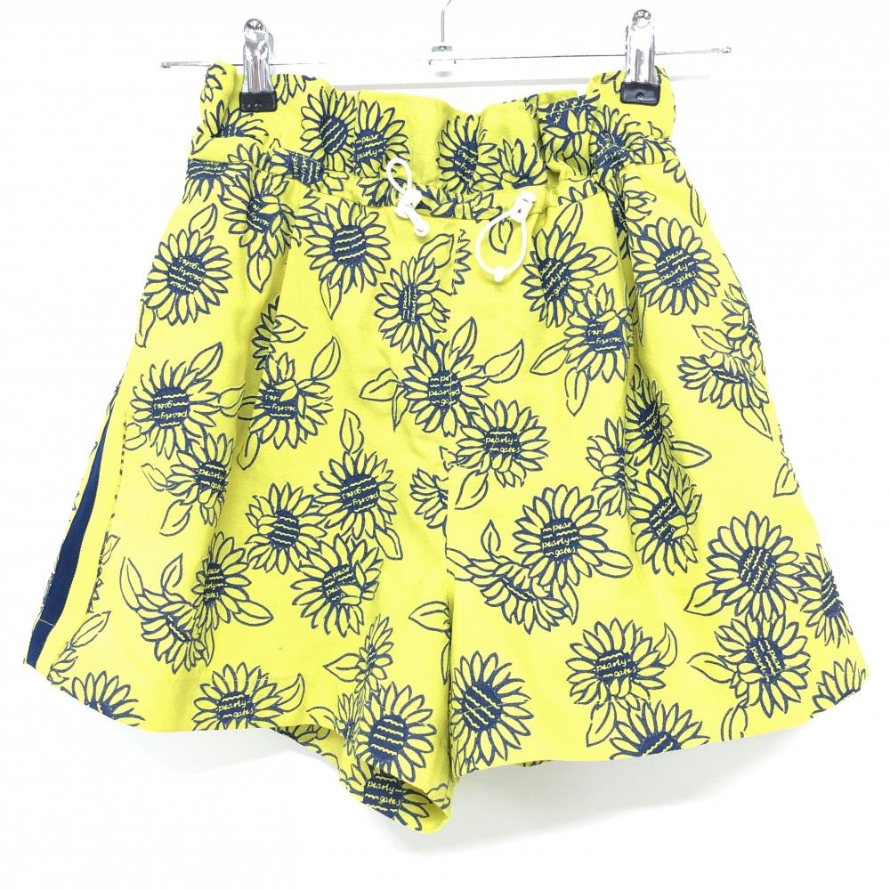 【超美品】パーリーゲイツ キュロットスカート イエロー×ネイビー ヒマワリ総柄 裏地30周年  レディース 0(S) ゴルフウェア PEARLY GATES