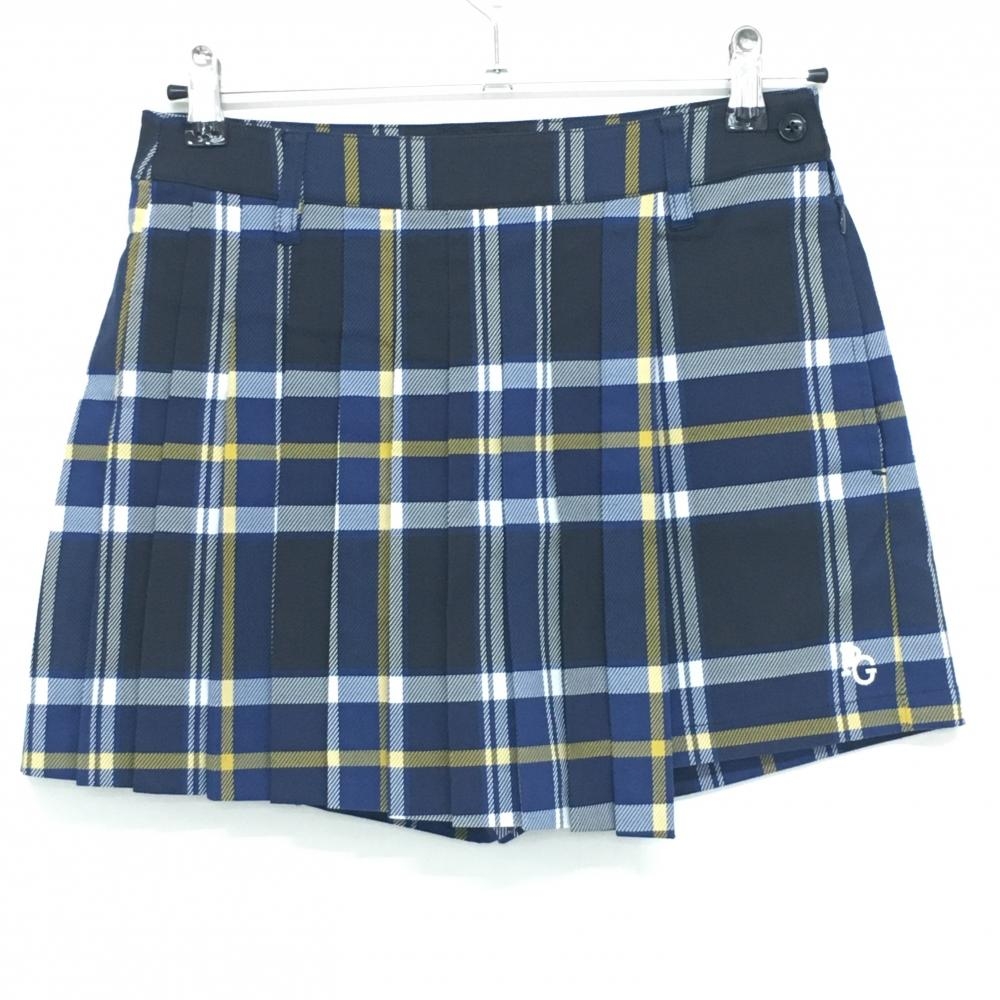 【超美品】パーリーゲイツ キュロットスカート ネイビー×白 チェック 30周年 レディース 00(XS) ゴルフウェア PEARLY GATES