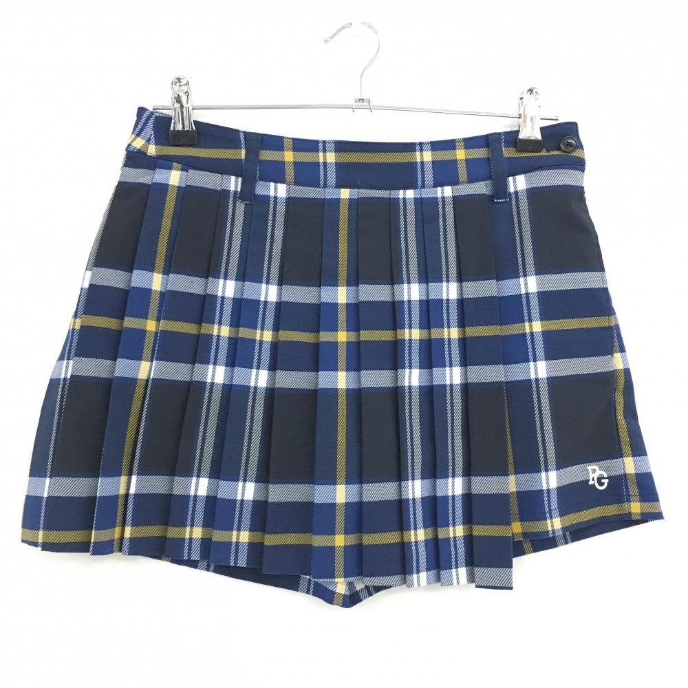 【超美品】パーリーゲイツ キュロットスカート ネイビー×白×イエロー チェック 30周年  レディース 0 ゴルフウェア PEARLY GATES