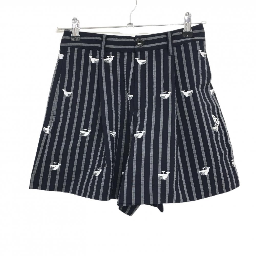 【新品】パーリーゲイツ キュロットスカート ネイビー×グレー ストライプ くじら刺しゅう  レディース 00 ゴルフウェア PEARLY GATES