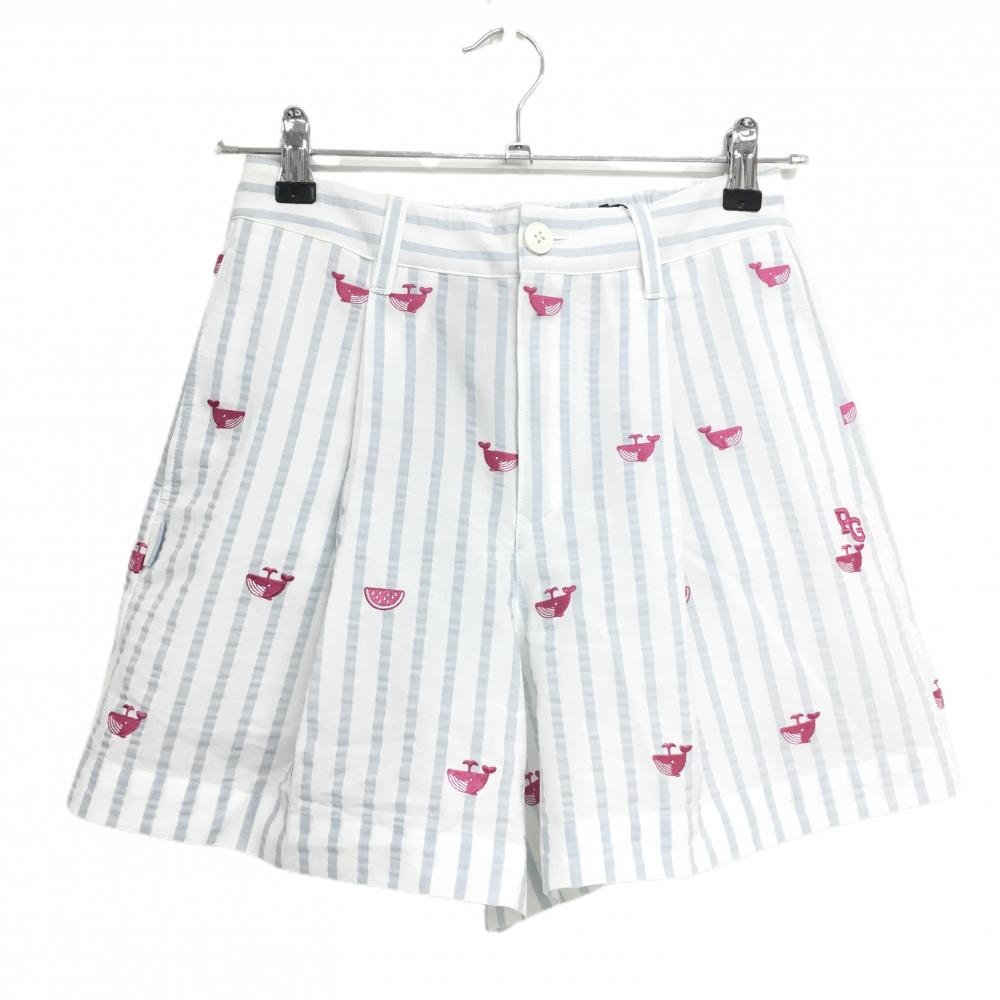 【新品】パーリーゲイツ キュロットスカート 白×ライトブルー×ピンク ストライプ レディース 00(XS) ゴルフウェア PEARLY GATES