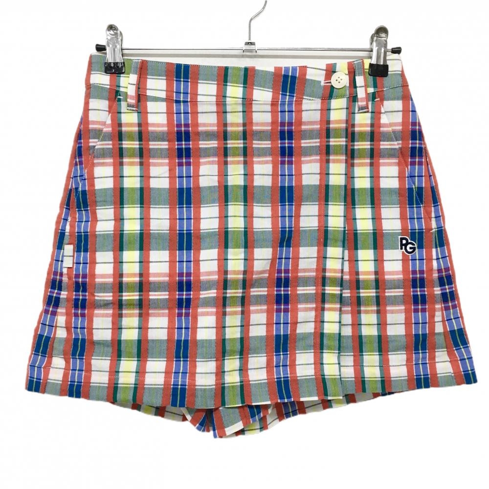【超美品】パーリーゲイツ キュロットスカート レッド系×グリーン チェック レディース 0(S) ゴルフウェア 2023年モデル PEARLY GATES
