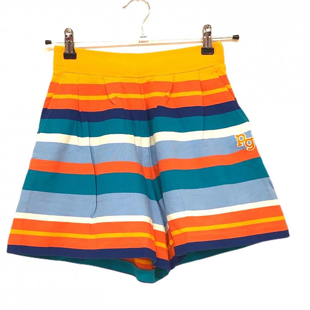 【美品】パーリーゲイツ キュロットスカート オレンジ×マルチカラー ボーダー風 レディース 0(S) ゴルフウェア PEARLY GATES