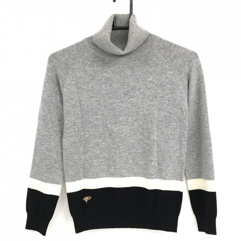 【超美品】ビームスゴルフ タートルネックセーター グレー×黒 カシミヤ混 ニット  レディース S ゴルフウェア BEAMS GOLF