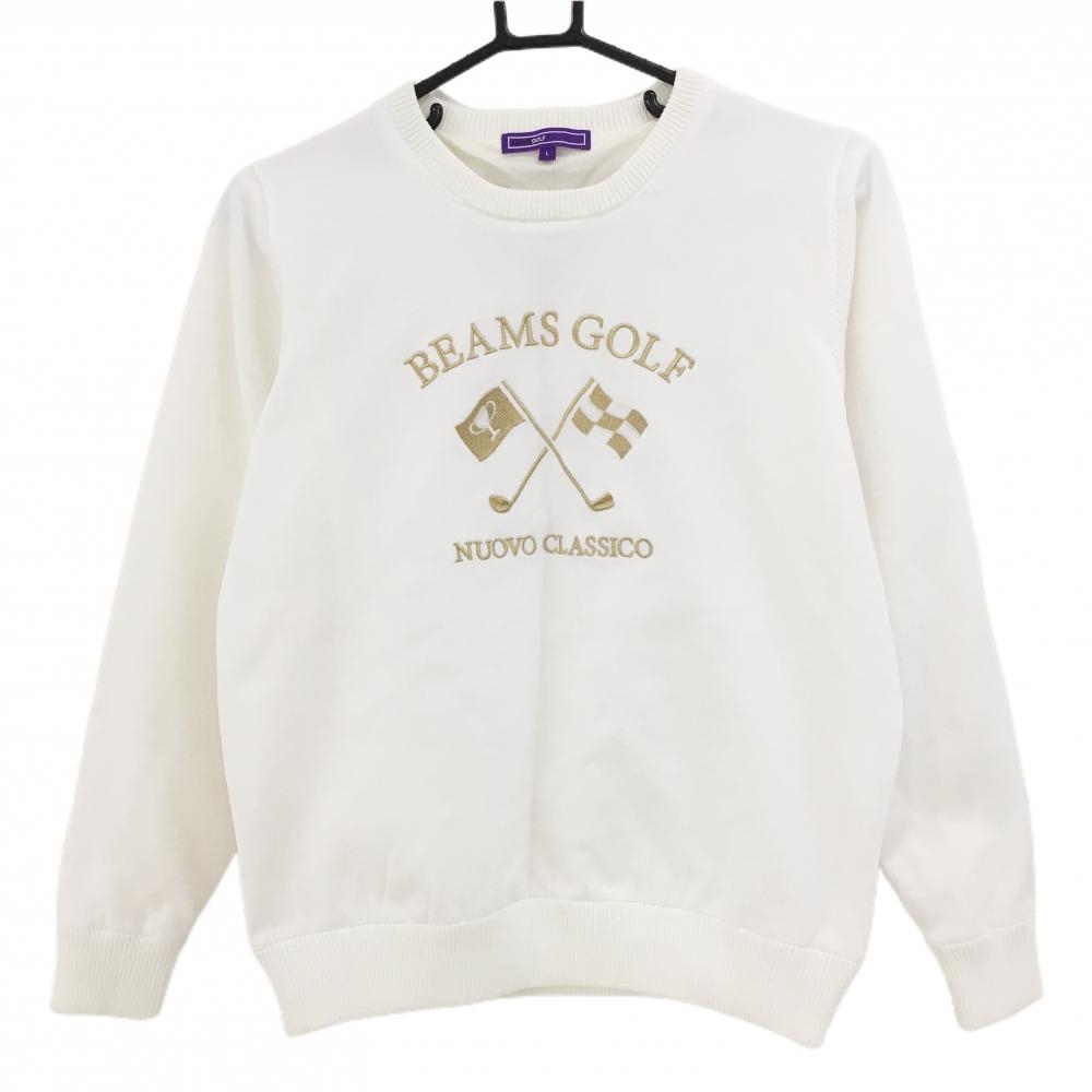 【美品】ビームスゴルフ セーター 白×ゴールド ニット 裏地付 レディース L ゴルフウェア BEAMS GOLF
