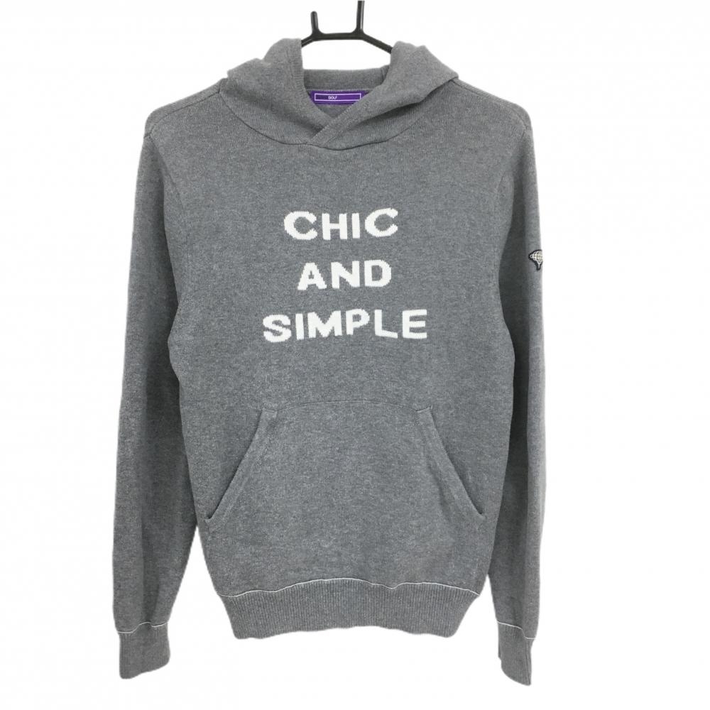 ビームスゴルフ フード付きセーター グレー×白 腹部ポケット カシミヤ混  レディース  ゴルフウェア BEAMS GOLF