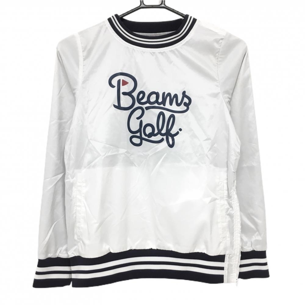 【美品】ビームスゴルフ スニード 白×ネイビー ネック・袖口・裾ライン 肩・サイドジップ レディース S ゴルフウェア BEAMS GOLF