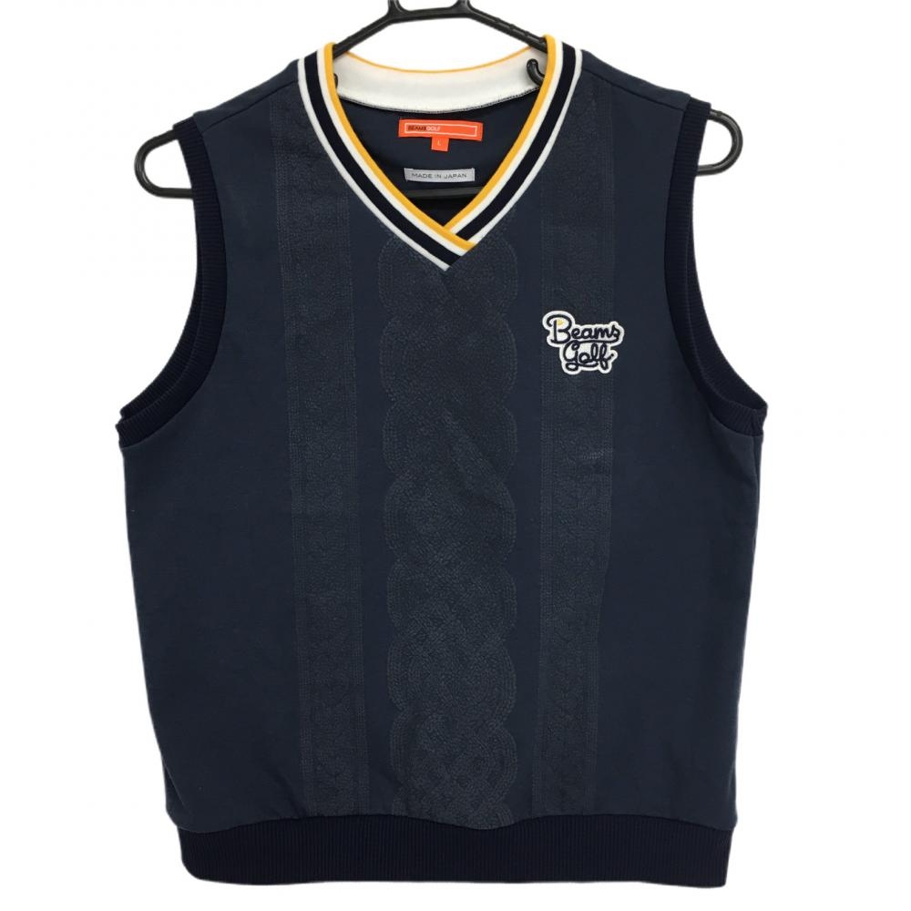 ビームスゴルフ ベスト ネイビー×イエロー Vネックボーダー レディース L ゴルフウェア BEAMS GOLF