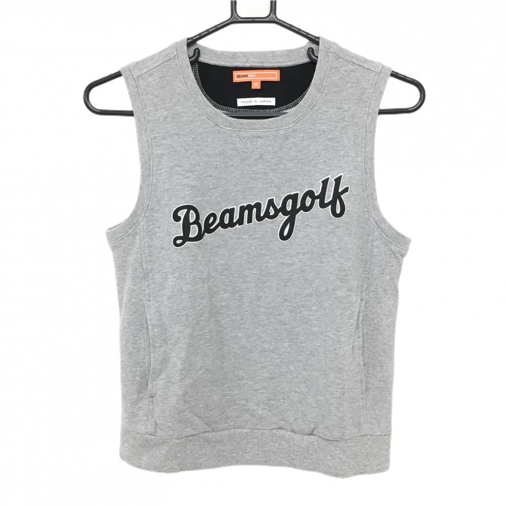 ビームスゴルフ ベスト グレー×黒 ロゴ コットン100％ レディース M ゴルフウェア BEAMS GOLF