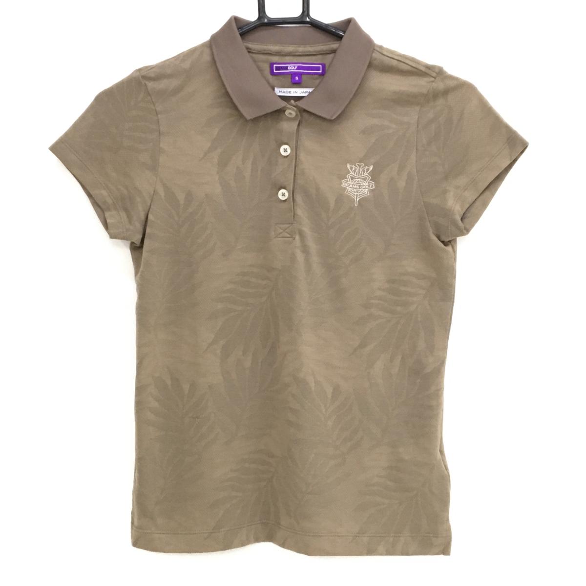ビームスゴルフ 半袖ポロシャツ カーキ リーフ柄織生地 刺しゅう  レディース S ゴルフウェア BEAMS GOLF