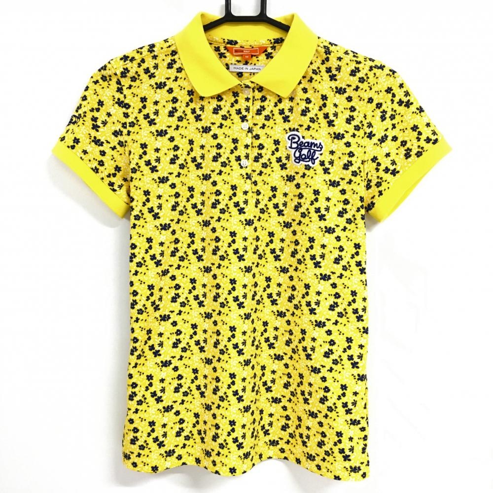 ビームスゴルフ 半袖ポロシャツ イエロー×ネイビー 小花柄 レディース M ゴルフウェア BEAMS GOLF