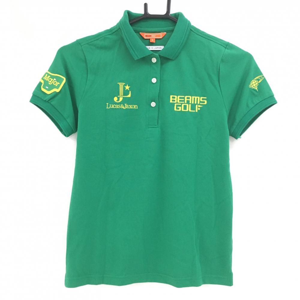 【美品】ビームスゴルフ 半袖ポロシャツ グリーン ロゴイエロー Lucas&Jaxon レディース S ゴルフウェア BEAMS GOLF