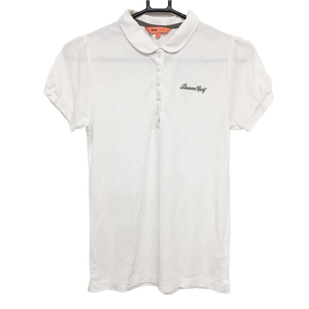 【超美品】ビームスゴルフ 半袖ポロシャツ 白 ロゴ刺しゅう 丸襟  レディース L ゴルフウェア BEAMS GOLF