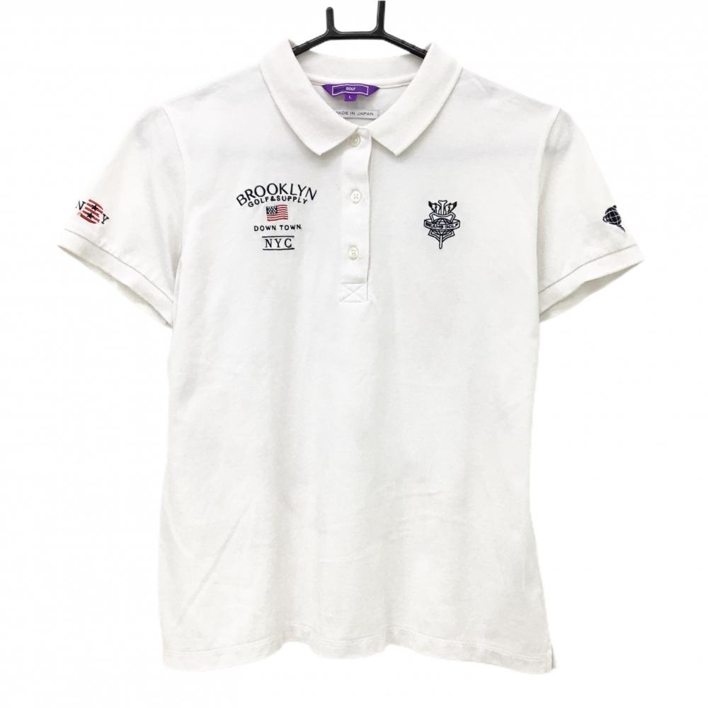ビームスゴルフ 半袖ポロシャツ 白 ロゴ刺しゅう レディース L ゴルフウェア BEAMS GOLF