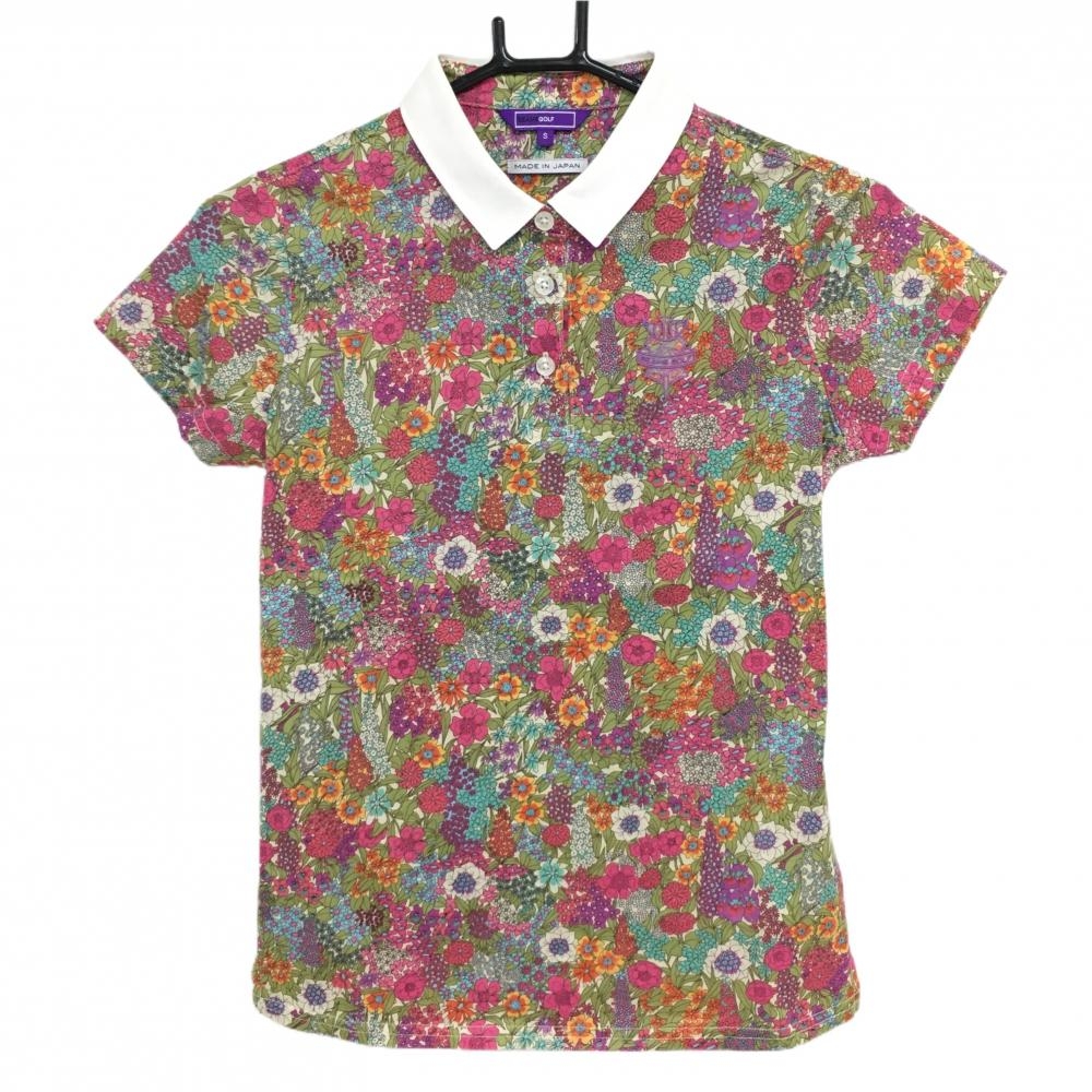【新品】ビームスゴルフ×LIBERTY 半袖ポロシャツ ピンク×グリーン 花柄 レディース S ゴルフウェア BEAMS GOLF
