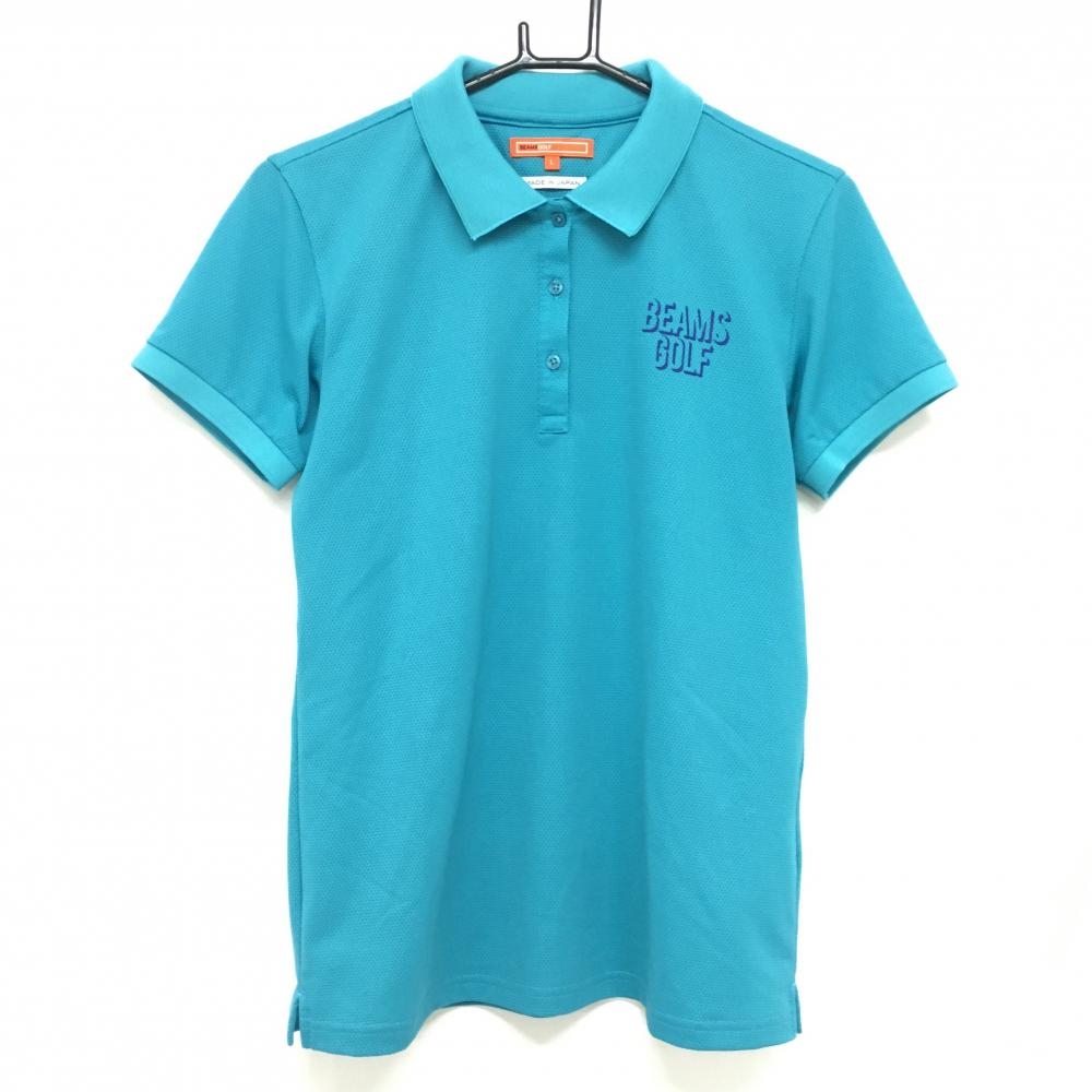 【超美品】ビームスゴルフ 半袖ポロシャツ ブルーグリーン 襟裏ロゴ  レディース L ゴルフウェア 2023年モデル BEAMS GOLF