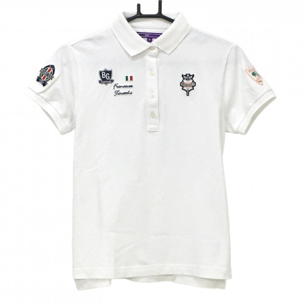 【美品】ビームスゴルフ 半袖ポロシャツ 白 袖ワッペン レディース M ゴルフウェア BEAMS GOLF