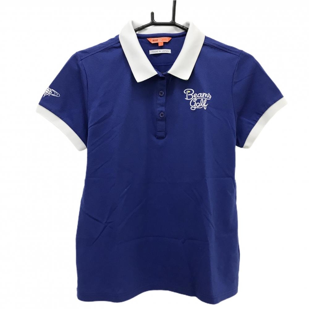 【超美品】ビームスゴルフ 半袖ポロシャツ ブルー ロゴ白 襟裏ロゴ  レディース L ゴルフウェア BEAMS GOLF