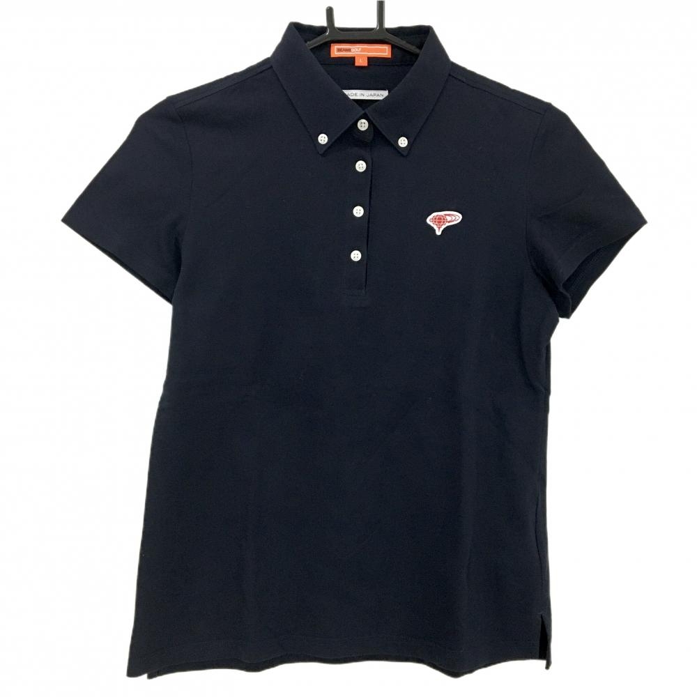 【超美品】ビームスゴルフ 半袖ポロシャツ ネイビー ワッペンレッド ボタンダウン レディース L ゴルフウェア BEAMS GOLF