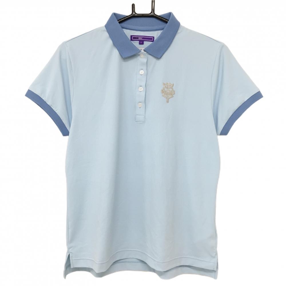 【美品】ビームスゴルフ 半袖ポロシャツ ライトブルー ロゴ刺しゅう レディース L ゴルフウェア BEAMS GOLF