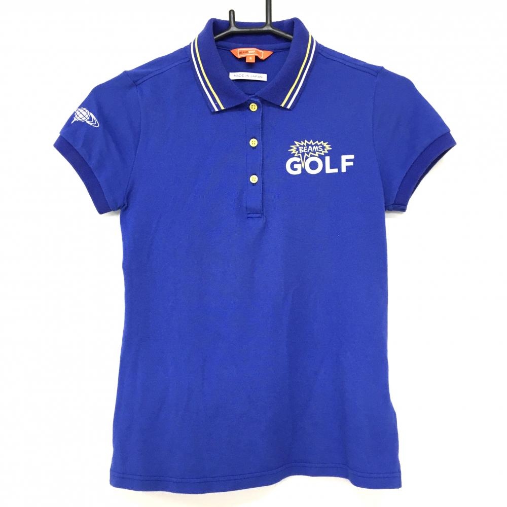 ビームスゴルフ 半袖ポロシャツ ブルー×イエロー 襟ライン レディース S ゴルフウェア BEAMS GOLF