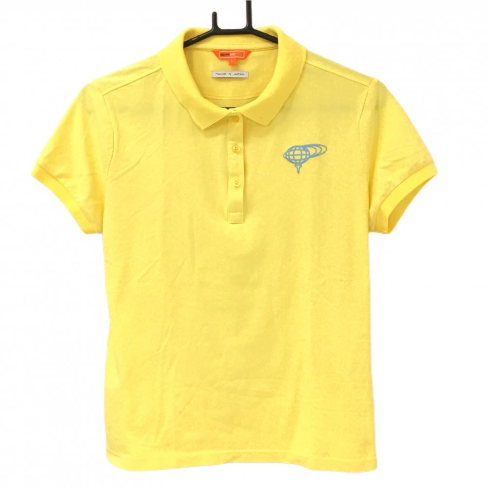 【超美品】ビームスゴルフ 半袖ポロシャツ イエロー ロゴライトブルー  レディース L ゴルフウェア BEAMS GOLF