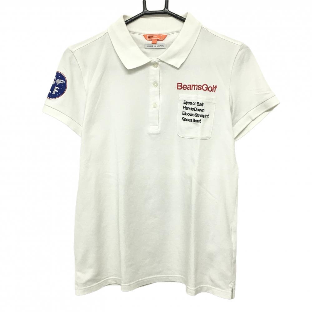 ビームスゴルフ 半袖ポロシャツ 白 ワッペン  レディース L ゴルフウェア BEAMS GOLF