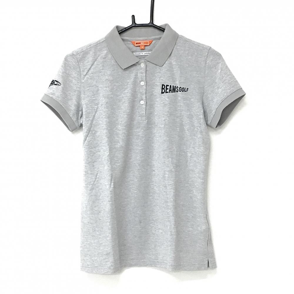 ビームスゴルフ 半袖ポロシャツ 杢グレー×黒 ロゴ刺しゅう レディース M ゴルフウェア BEAMS GOLF