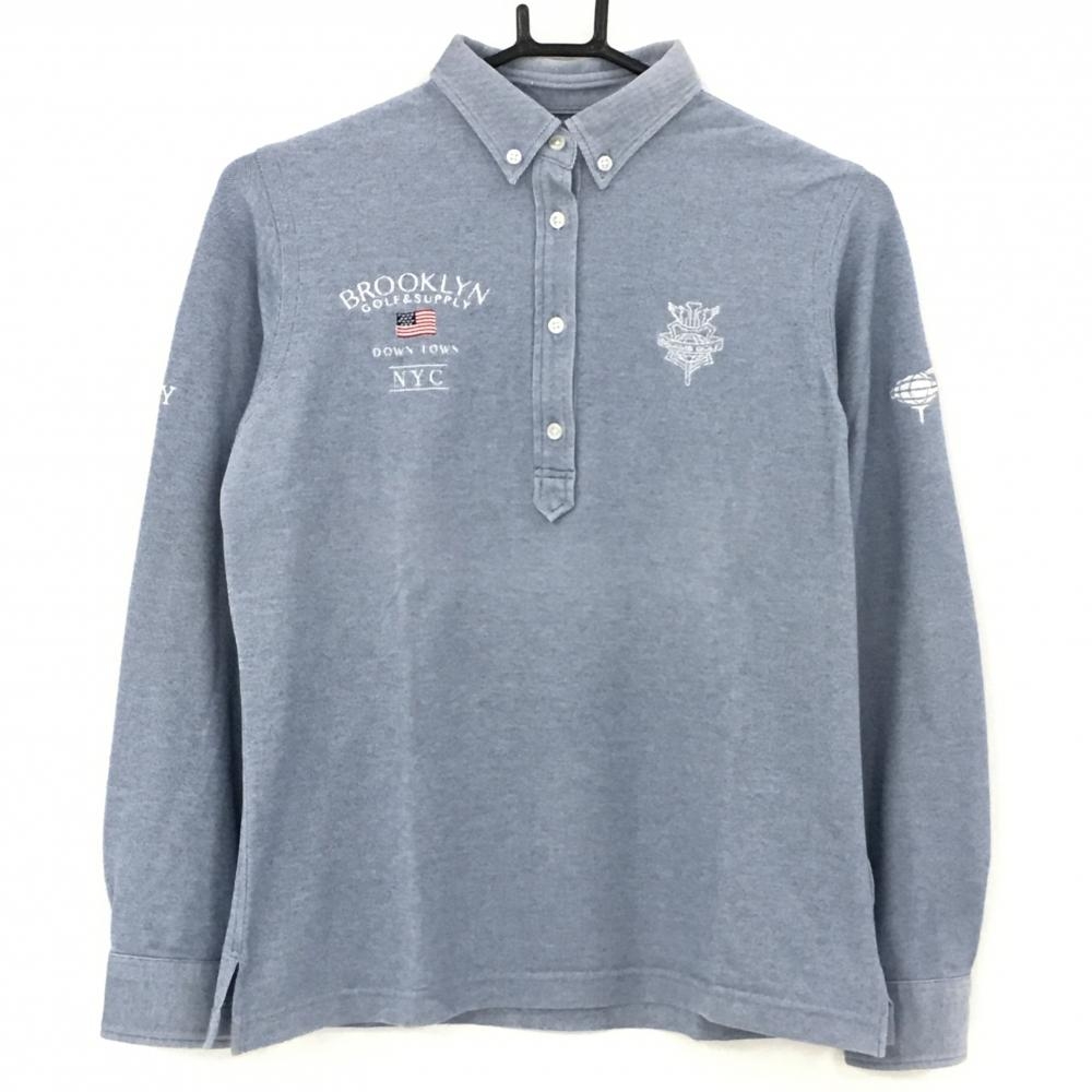 ビームスゴルフ 長袖ポロシャツ ネイビー系×白 ボタンダウン 星条旗刺しゅう レディース  ゴルフウェア BEAMS GOLF