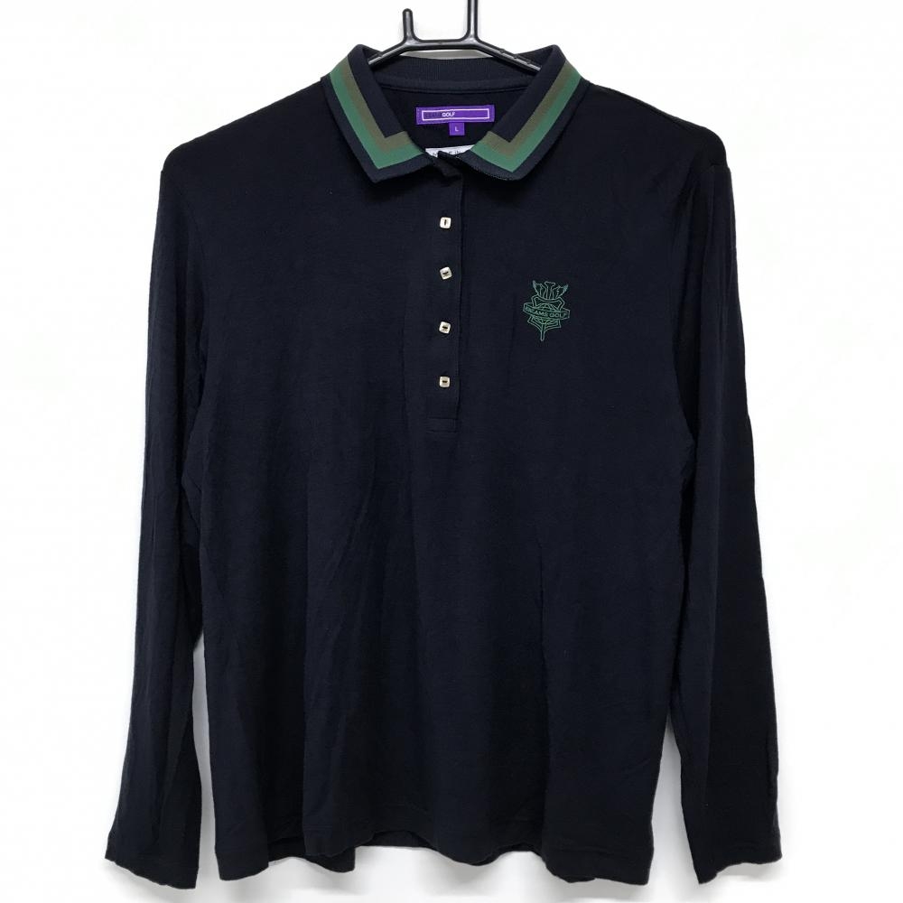 ビームスゴルフ 長袖ポロシャツ ネイビー 襟ライン レディース L ゴルフウェア BEAMS GOLF