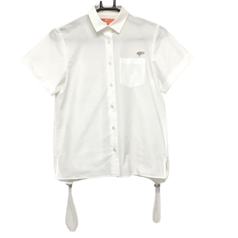 ビームスゴルフ 半袖シャツ 白 裾ドローコード ロゴベージュ レディース S ゴルフウェア 2022年モデル BEAMS GOLF