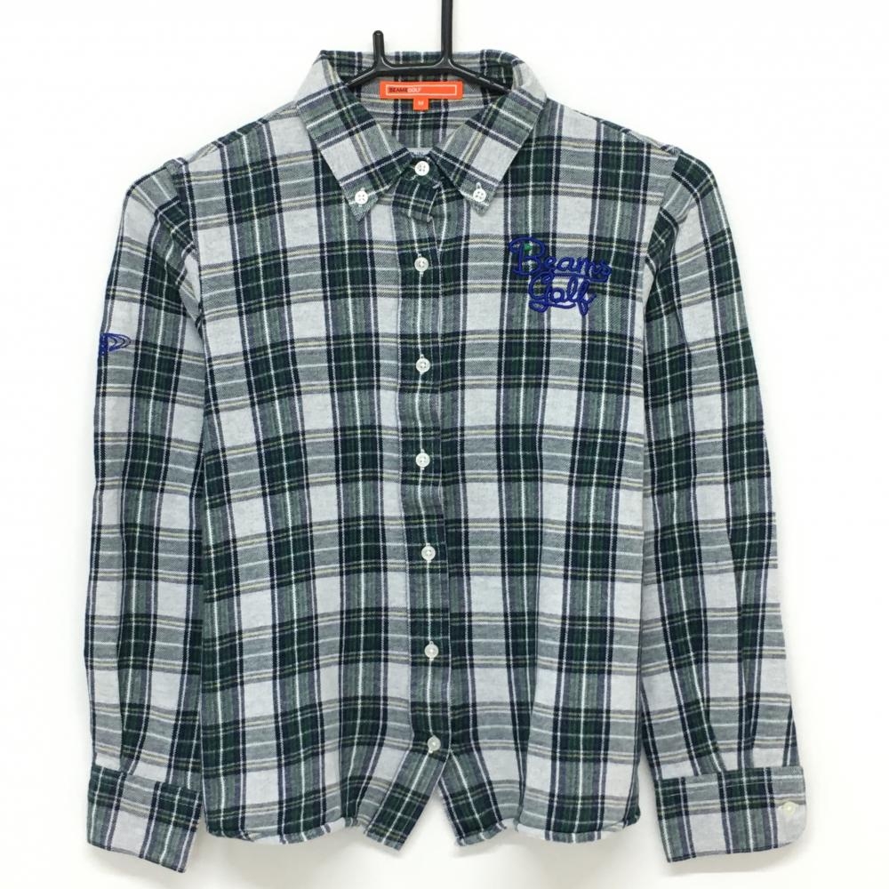 【美品】ビームスゴルフ 長袖シャツ グリーン×白×イエロー チェック レディース M ゴルフウェア BEAMS GOLF