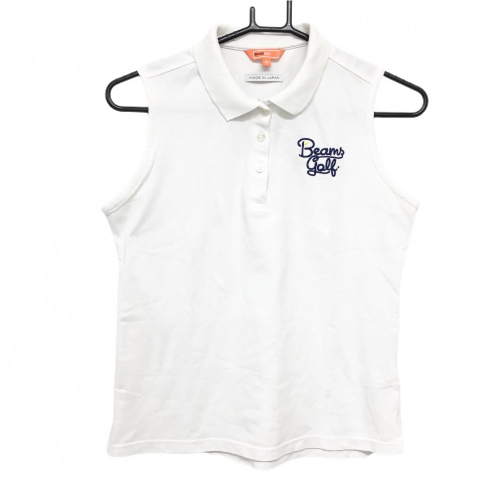 ビームスゴルフ ノースリーブポロシャツ 白 ロゴネイビー 	 レディース M ゴルフウェア BEAMS GOLF