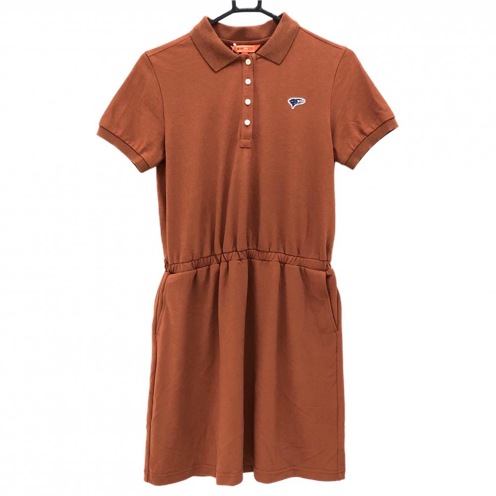 【新品】ビームスゴルフ 半袖ポロワンピース ブラウン ベルト付 ストレッチ DRY UVカット レディース M ゴルフウェア BEAMS GOLF