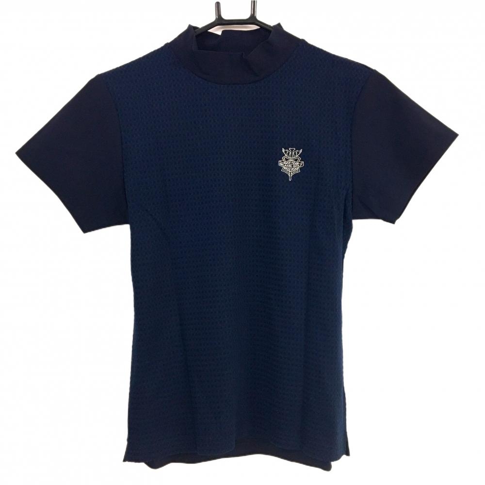【美品】ビームスゴルフ 半袖ハイネックシャツ ネイビー 前身頃織生地 レディース M ゴルフウェア BEAMS GOLF
